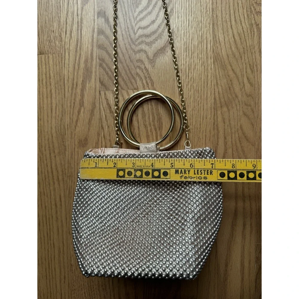 Jessica McClintock‎ Gwen Purse Evening Handbag Ball Mesh Beaded Ring Wristlet